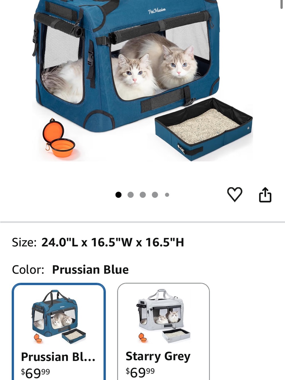 Extra Large Blue Soft Cat Carrier for 2 Cats with Removable Litter Box - Picture 2 of 2